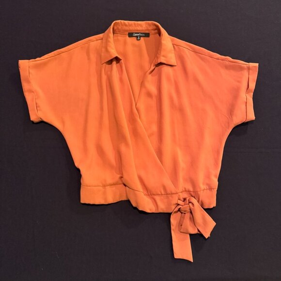 Sweet Rain V-neck Tie Front Collar Blouse Rust Orange Juniors Size Medium - Picture 4 of 7